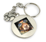 pet memorial photo keychain with dog paw charm