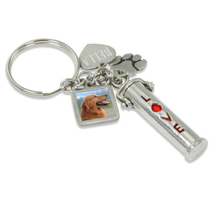 Love pet ashes urn keychain with charms and engraved name