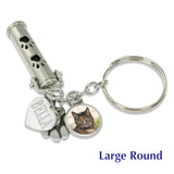 Paw print pet ashes urn keychain with charms and engraved name