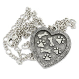 Paw Prints and Bones Heart Pendant Necklace