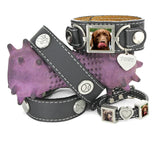 dog collar with matching leather photo bracelets