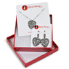 Paw Prints and Bones Heart Crystal Necklace and Earrings Set