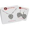 Paw Prints and Bones Heart Crystal Necklace and Earrings Set