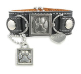 paw print necklace, leather cuff bracelet, paw print charm