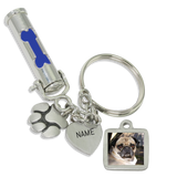 DOG BONE Pet Ashes Urn Keychain With Picture Charm, Paw Print Charm and Engraving - Customer's Product with price 60.00 ID nXVAthvj5DoBk1g4YXenQCgU